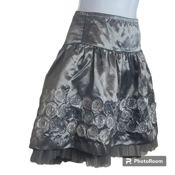 Jona Michelle Skirt, Girls 7, Silver Satin, Floral Embellishment, Tulle Hem, EUC - Picture 3 of 10